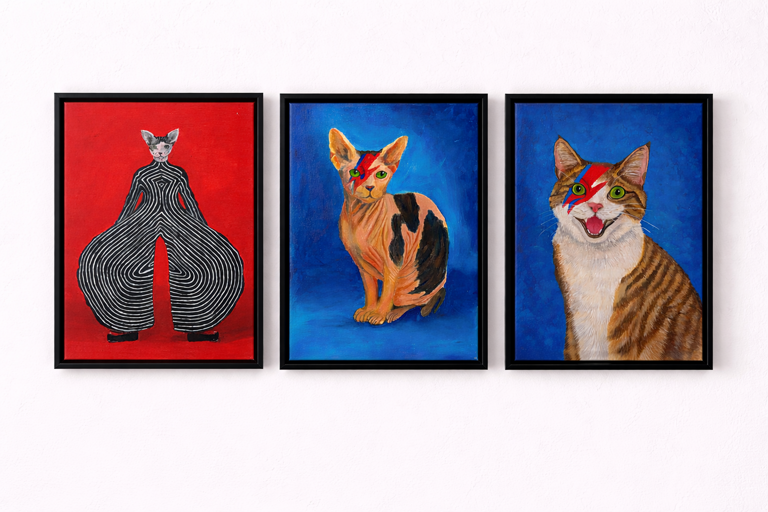 David Bowie Themed Cats - Eco-Friendly Recycled Art Creations